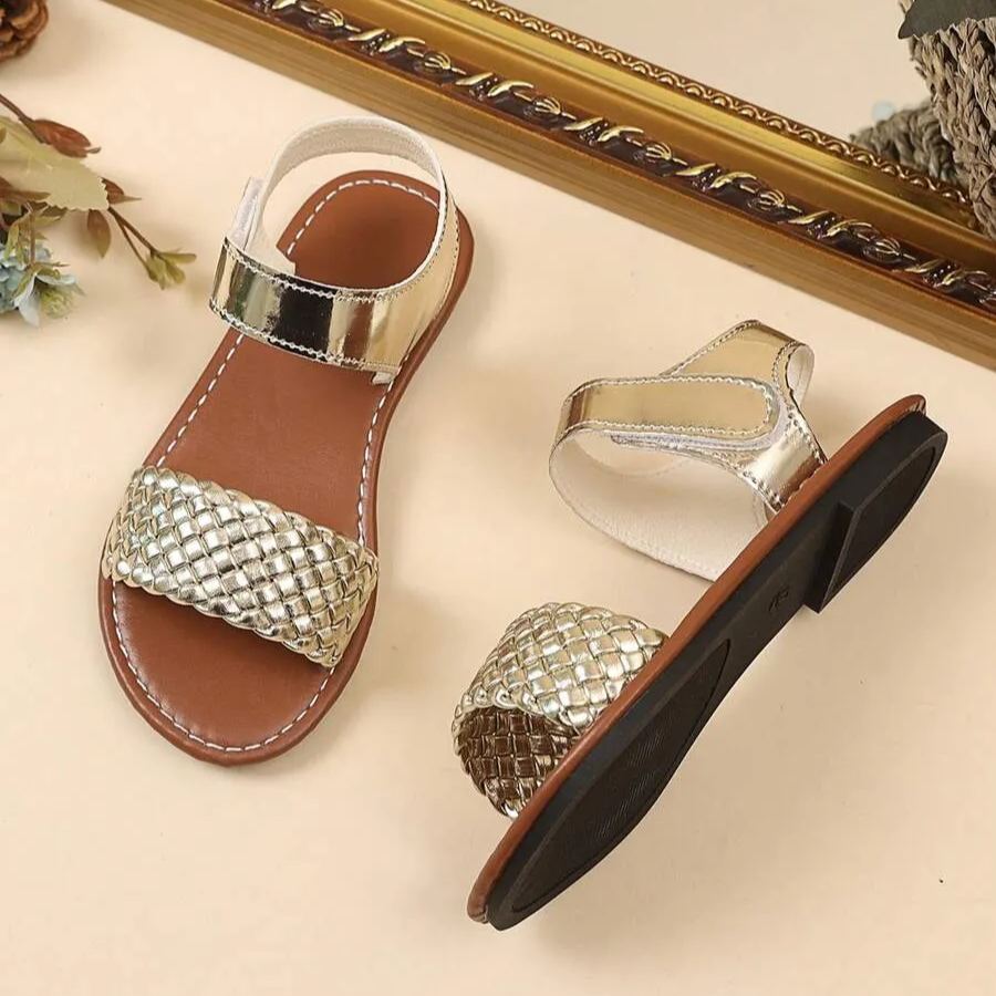 Woven Roman Style Thick Elastic Band Design Outdoor Sandals For Girls