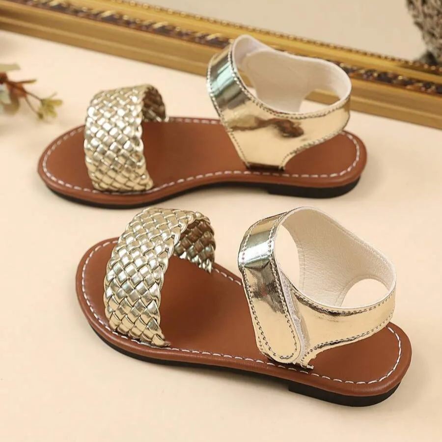 Woven Roman Style Thick Elastic Band Design Outdoor Sandals For Girls