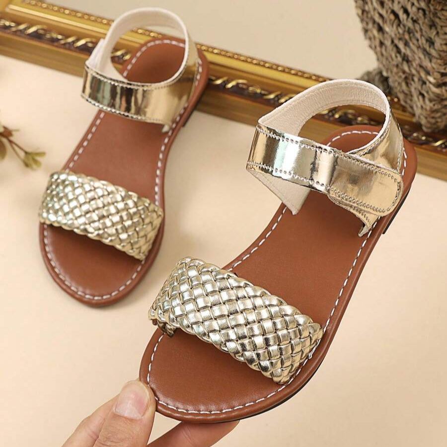 Woven Roman Style Thick Elastic Band Design Outdoor Sandals For Girls