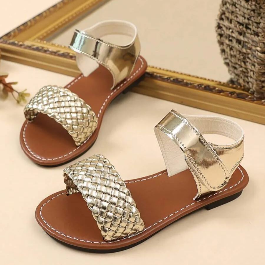 Woven Roman Style Thick Elastic Band Design Outdoor Sandals For Girls