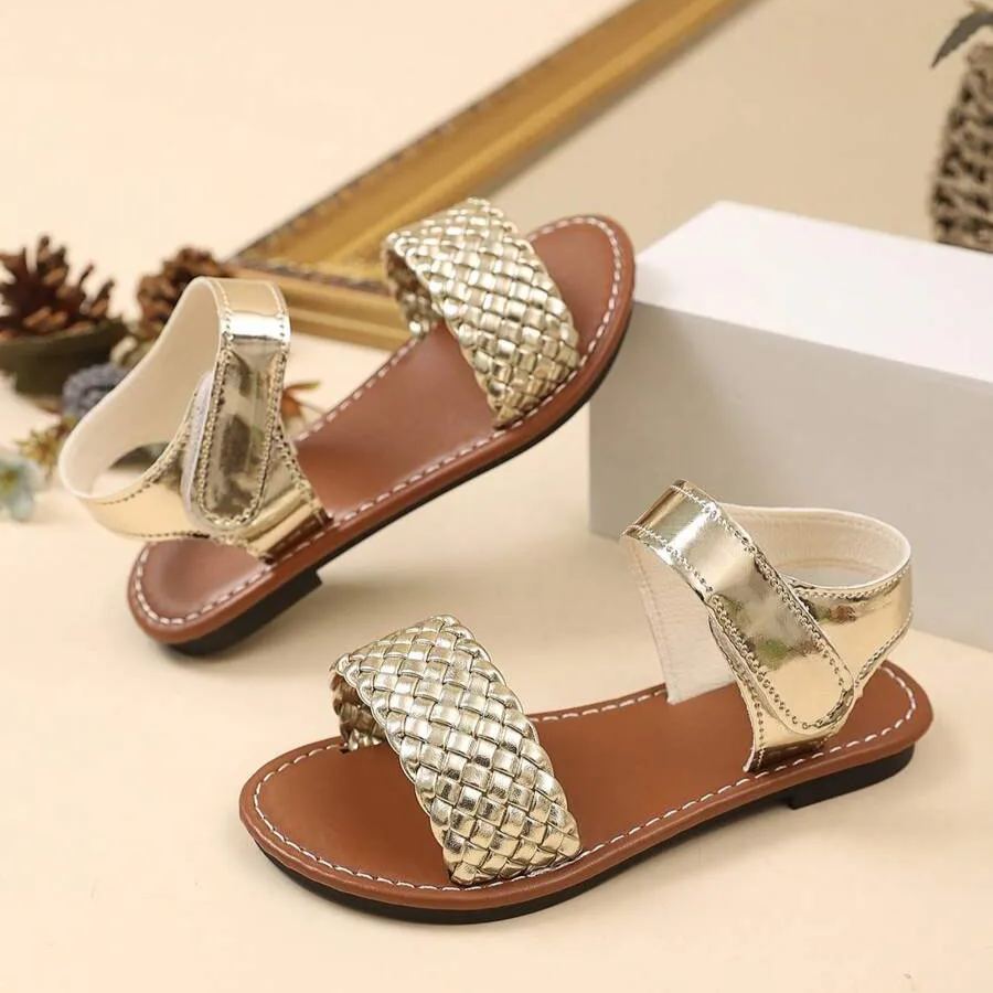 Woven Roman Style Thick Elastic Band Design Outdoor Sandals For Girls