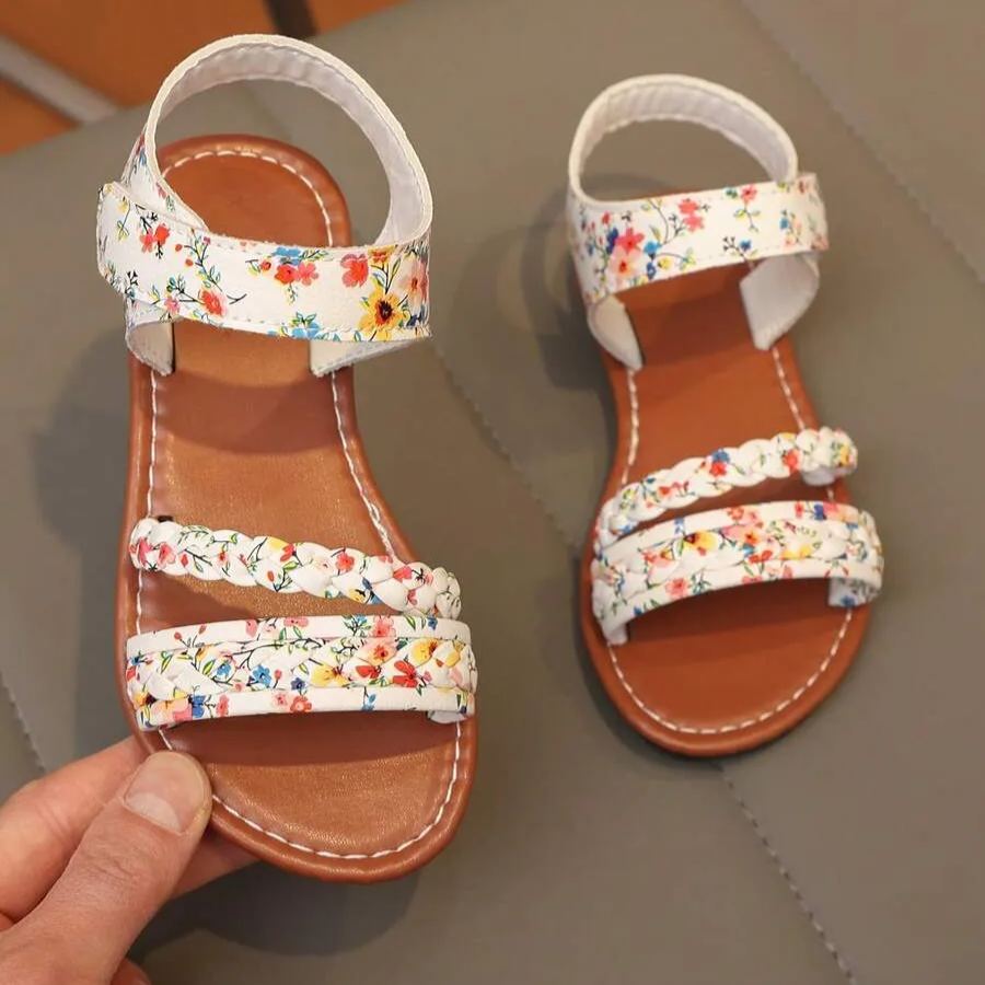 Woven Roman Style Thick Elastic Band Design Outdoor Sandals For Girls