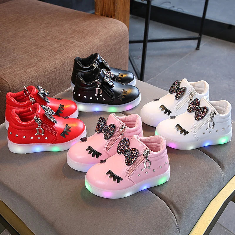 LED Zip Up High Top Shoes With Bow