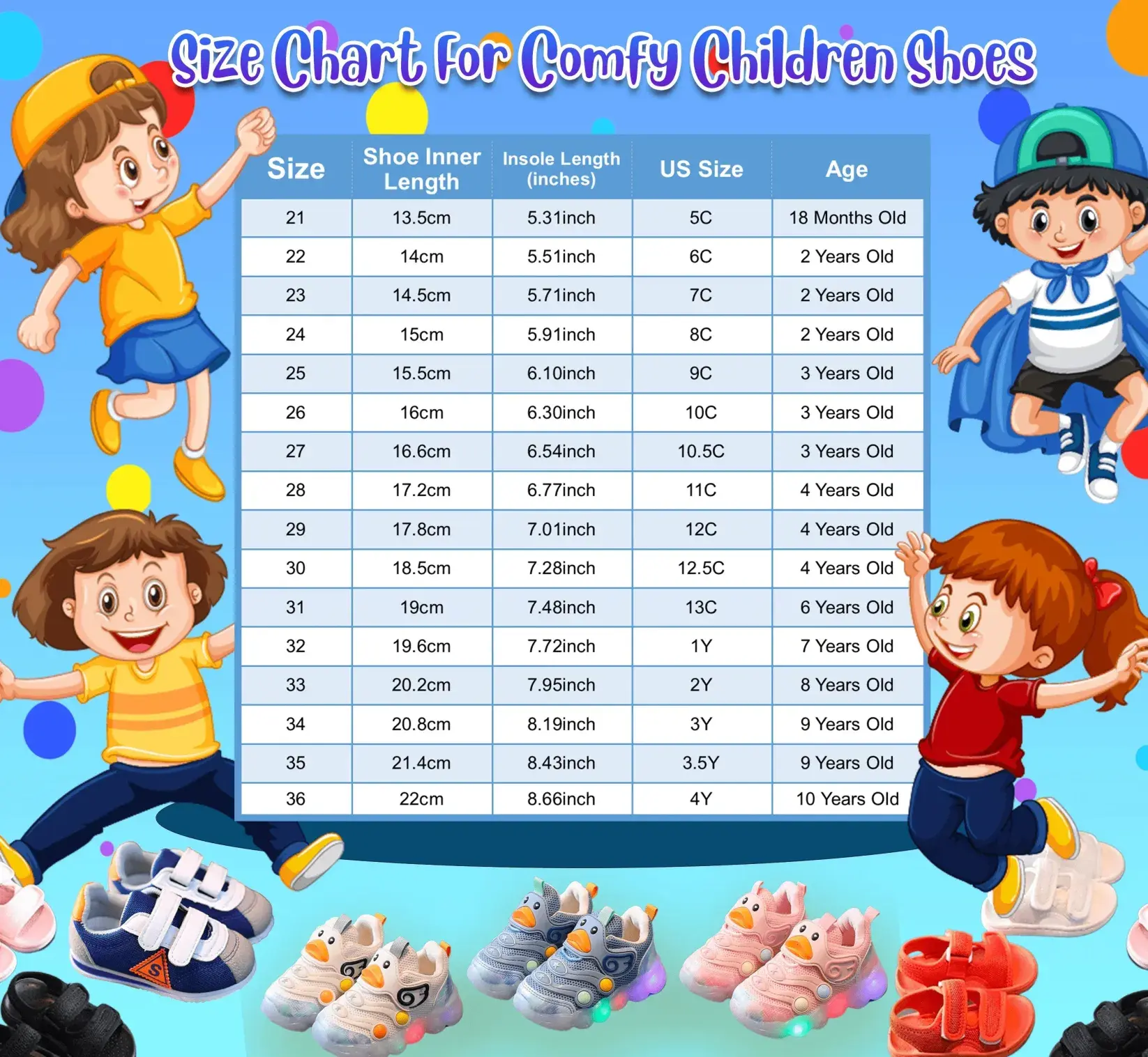 Children Shoes US Size Chart
