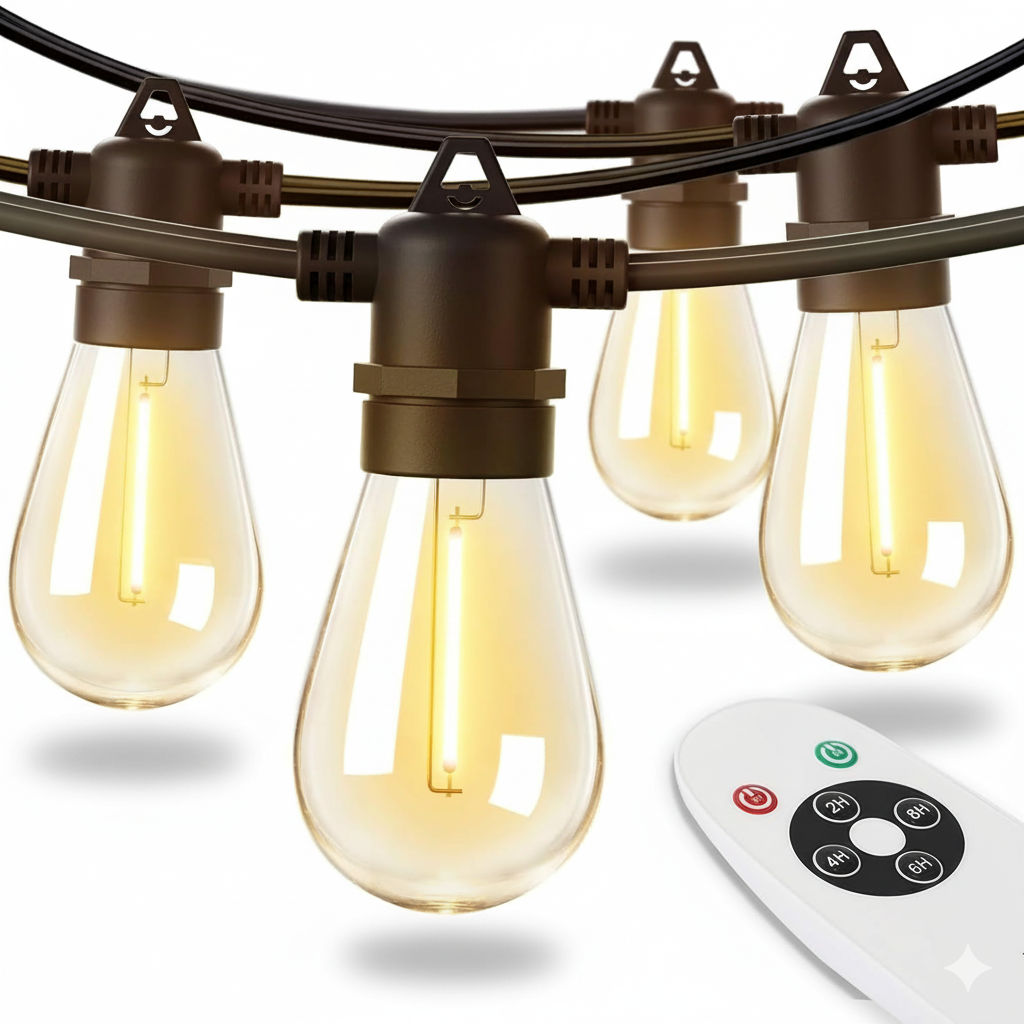 50FT LED Outdoor String Lights Timer Control With Edison Shatterproof Bulbs