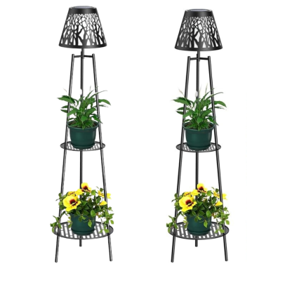 Outdoor Floor Lamps with 2 Tier Plant Stand
