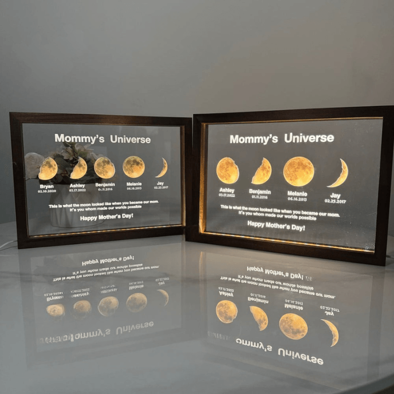 Custom Moon Phase Light Frame for Mommy - Solar Flame Torch