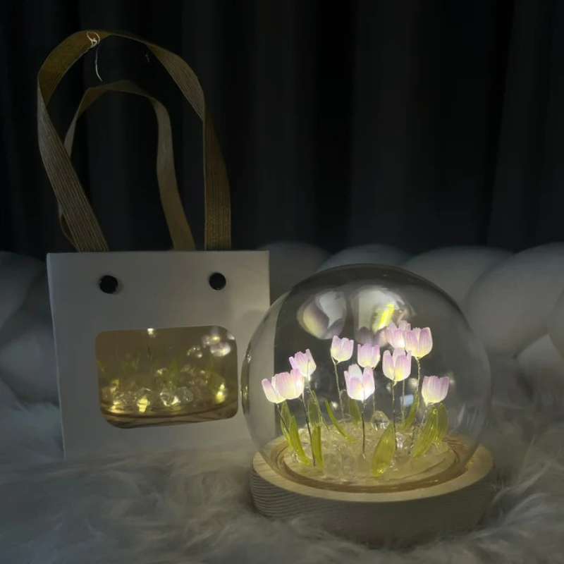 Glass Dome Tulip Lamp-LED Solar Fairy Lights