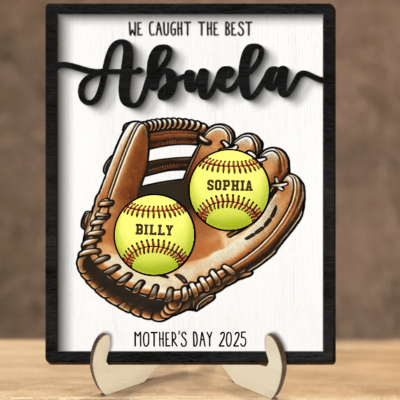Mothers Day Personalized Baseball Glove Display - Solar Flame Torch