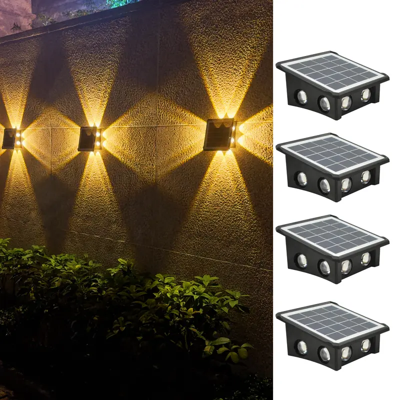 Solar Wall Lights, 4-Way LED f,Outdoor Light Waterproof IP65, 3000K Solar Fence Light Solar Powered Light for Yard Garden Garage Pools Deck Modern Decorative solar lights outdoor