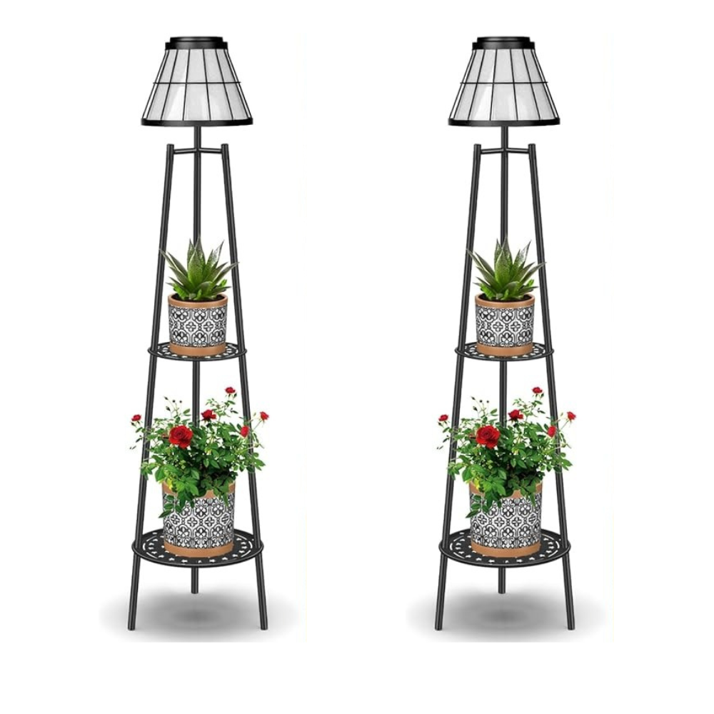 Outdoor Floor Lamps with 2 Tier Plant Stand