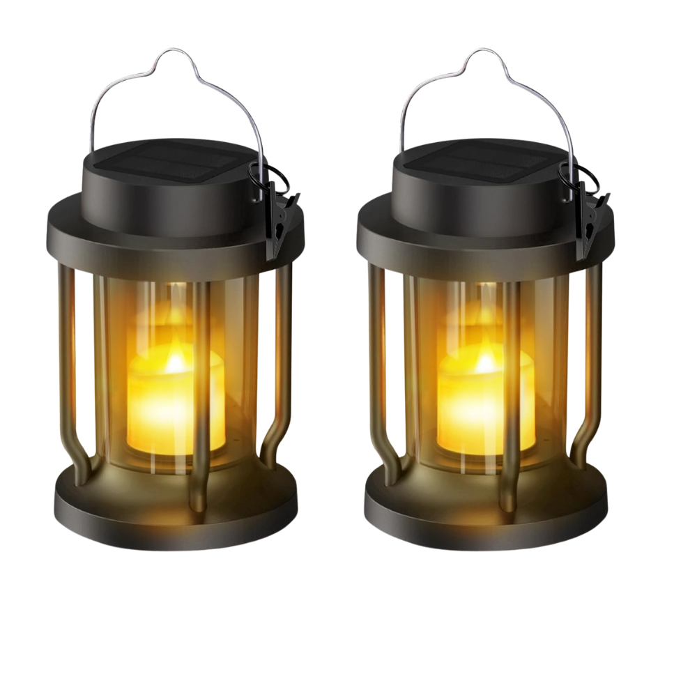 Hanging Solar Lantern With Flickering Flameless Candle For Garden