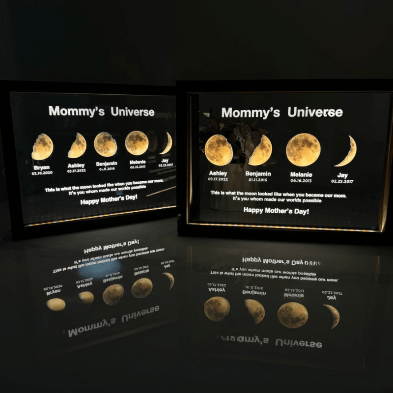 Custom Moon Phase Light Frame for Mommy - Solar Flame Torch