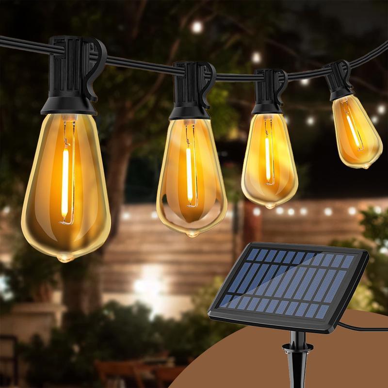 Solar Outdoor String Lights 50FT/100FT/150FT Dimmable Shatterproof ST38 Bulbs Waterproof 2700k Warm Light for Backyard Patio Garden Deck Party Christmas Decorations