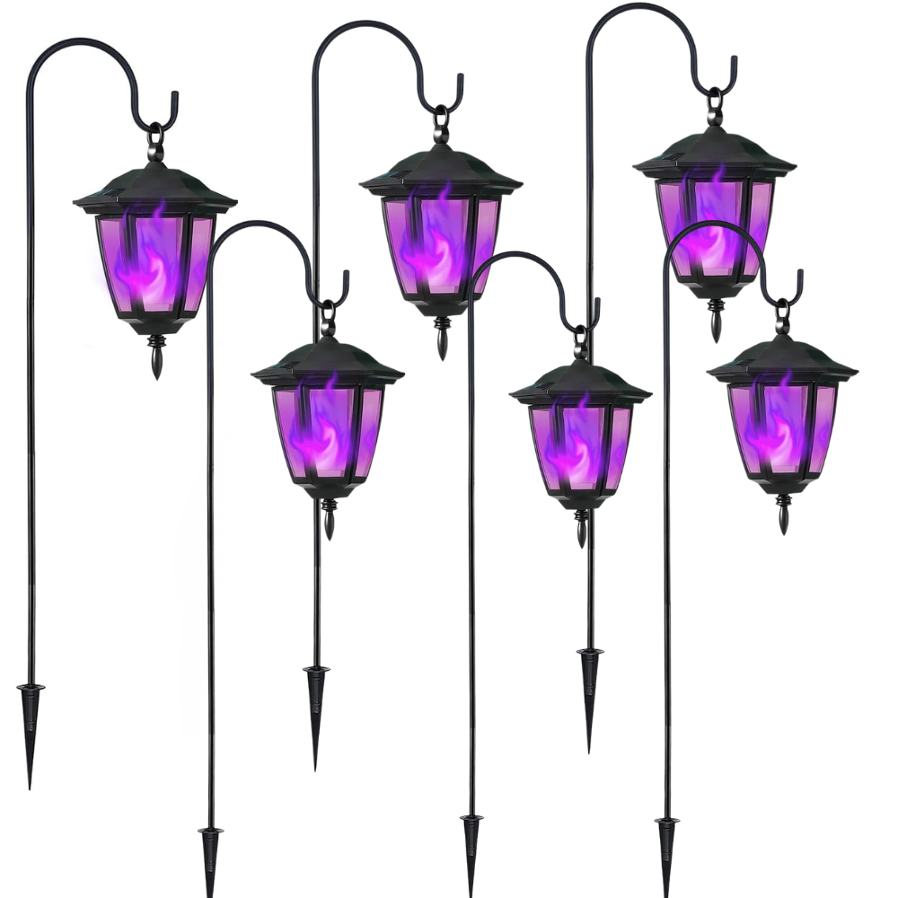 Solar Flame Hanging Lights With Shepherd Hooks For Outdoor Decor