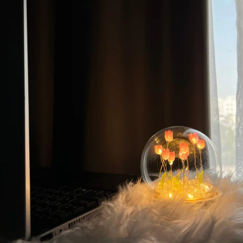 Glass Dome Tulip Lamp-LED Solar Fairy Lights