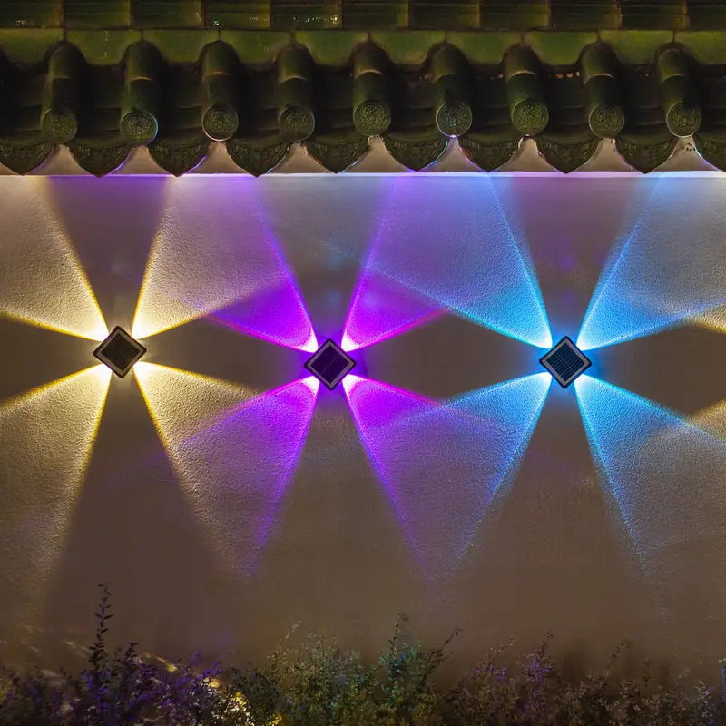 Solar Wall Lights, 4-Way LED f,Outdoor Light Waterproof IP65, 3000K Solar Fence Light Solar Powered Light for Yard Garden Garage Pools Deck Modern Decorative solar lights outdoor