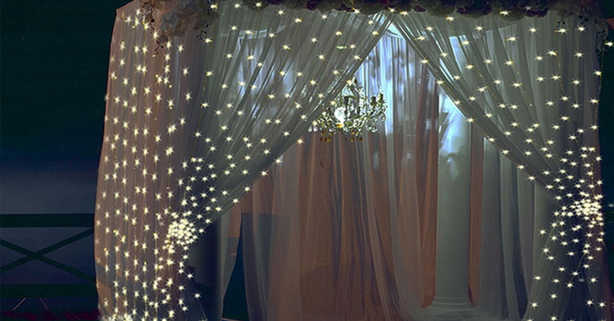 10Ft. 300-LED Warm White String Curtain Light Upgraded-LED Solar Fairy Lights