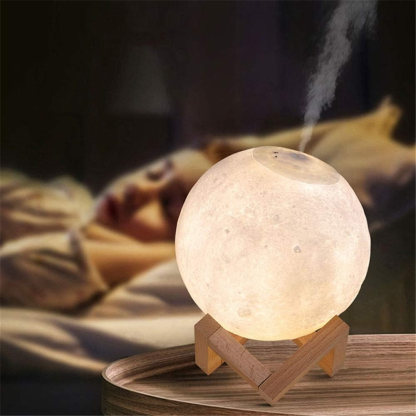3D Moon With Wooden Stand Lamp-LED Solar Fairy Lights