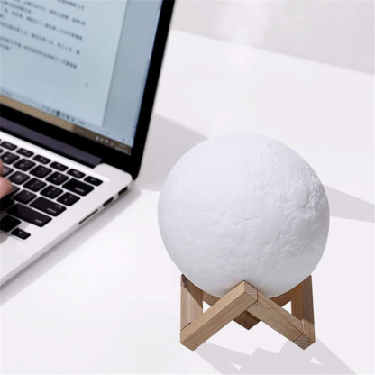 3D Moon With Wooden Stand Lamp-LED Solar Fairy Lights