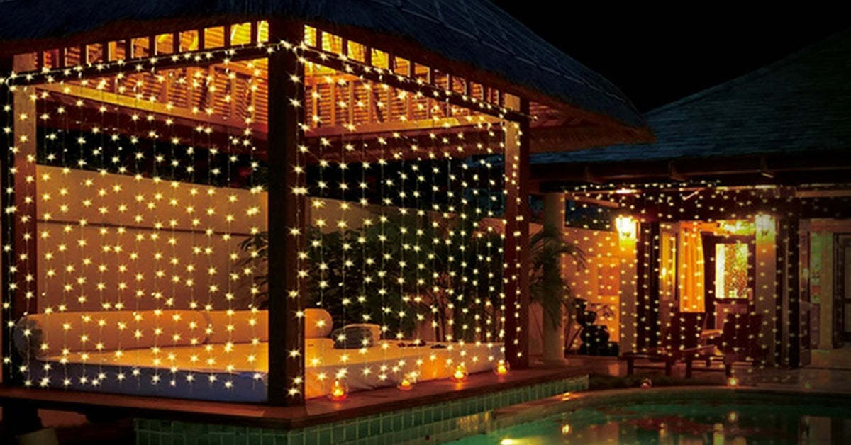 10Ft. 300-LED Warm White String Curtain Light Upgraded-LED Solar Fairy Lights