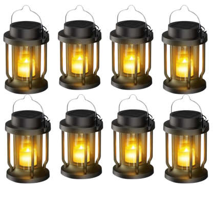 Hanging Solar Lantern With Flickering Flameless Candle For Garden