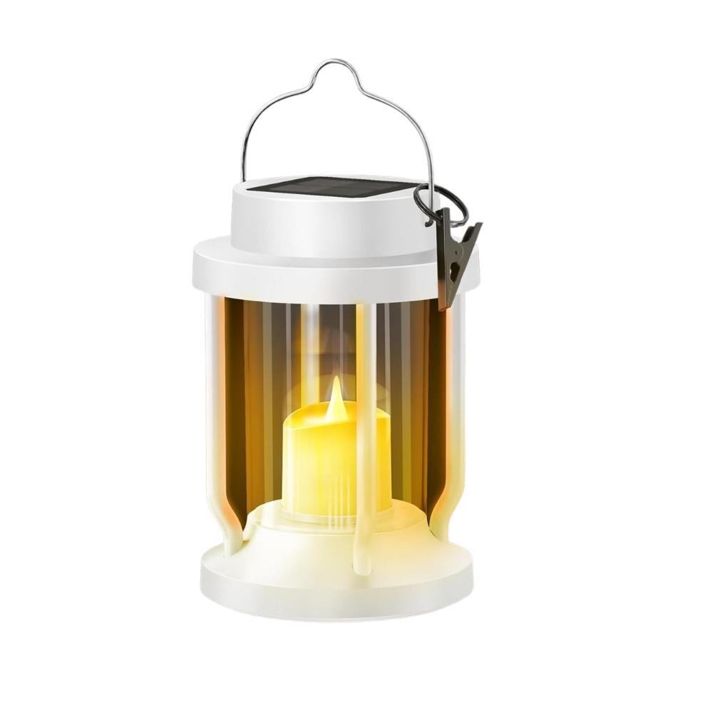 Hanging Solar Lantern With Flickering Flameless Candle For Garden