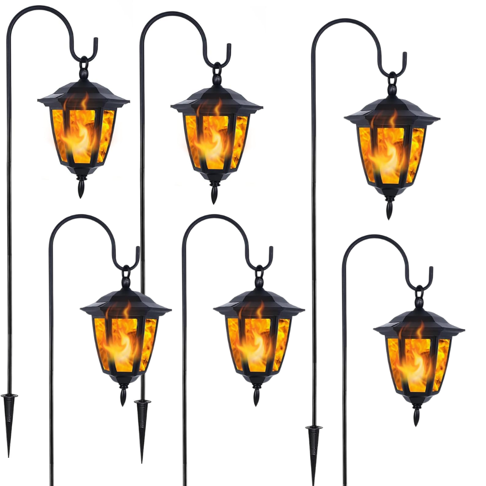 Solar Flame Hanging Lights With Shepherd Hooks For Outdoor Decor