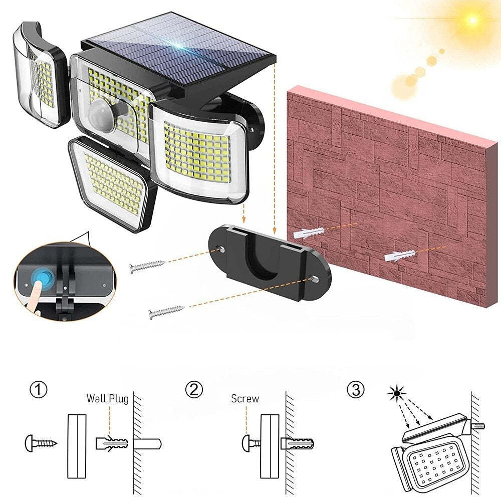 4 Heads Motion Sensor Solar Wall Lamp-LED Solar Fairy Lights