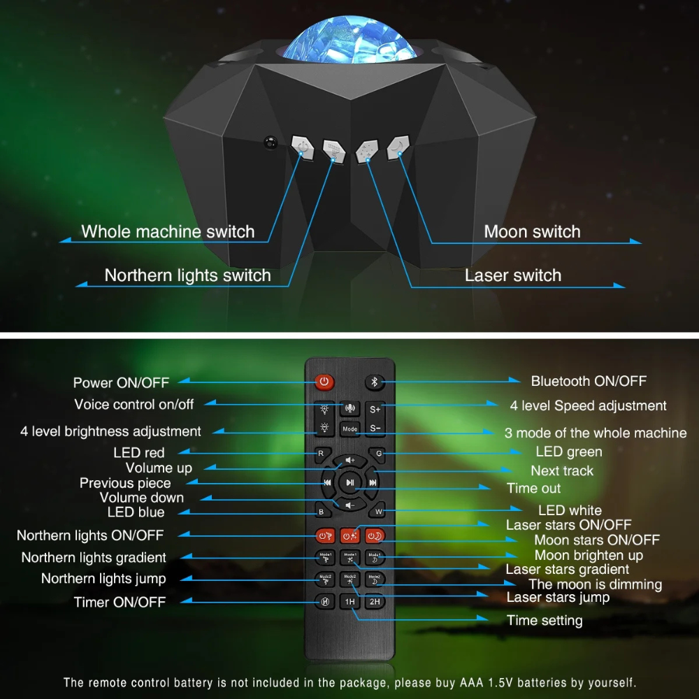 Starry Sky Projector With Moon And Music Sync-LED Solar Fairy Lights