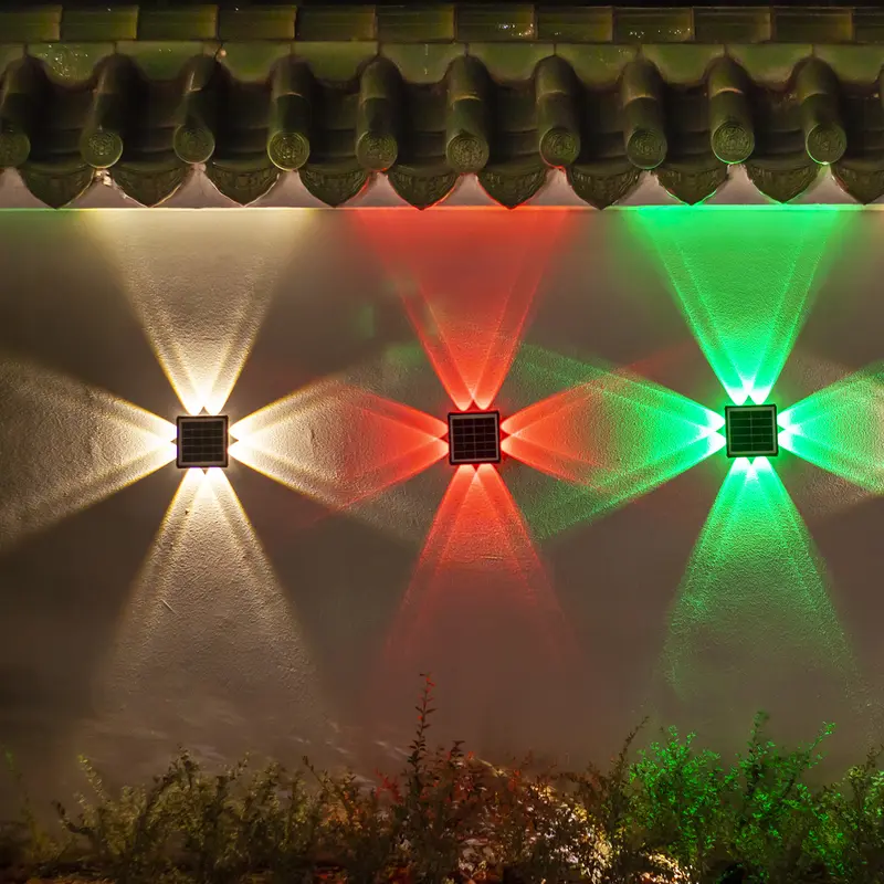Solar Wall Lights, 4-Way LED f,Outdoor Light Waterproof IP65, 3000K Solar Fence Light Solar Powered Light for Yard Garden Garage Pools Deck Modern Decorative solar lights outdoor