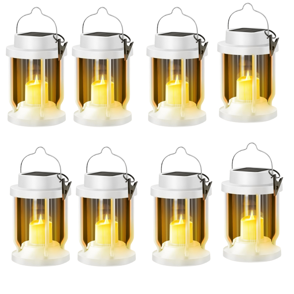 Hanging Solar Lantern With Flickering Flameless Candle For Garden