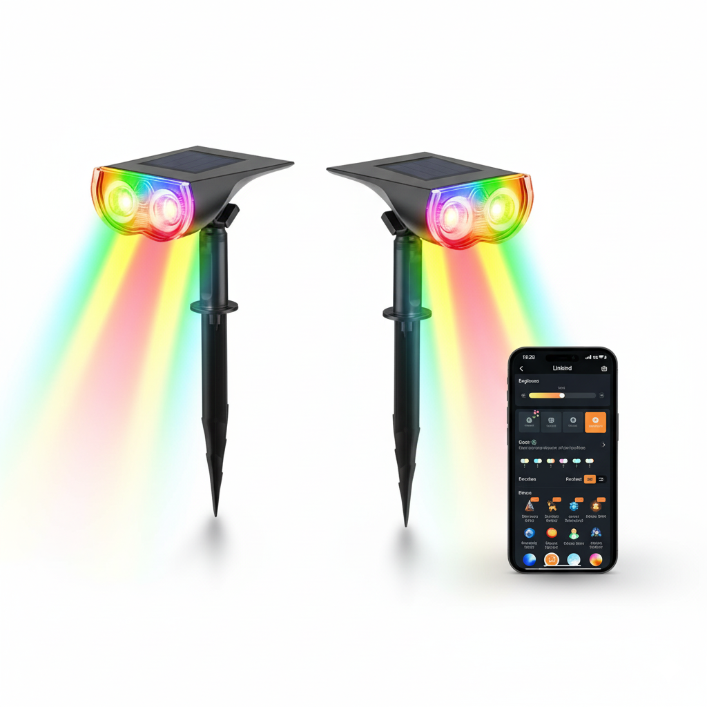 Smart Solar Spot Lights Outdoor 2 Pack Color Changing APP Voice Control
