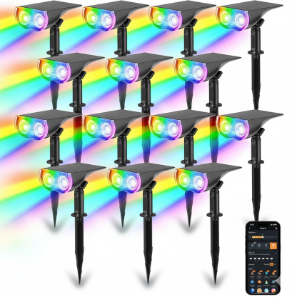 Smart Solar Spot Lights Outdoor 2 Pack Color Changing APP Voice Control