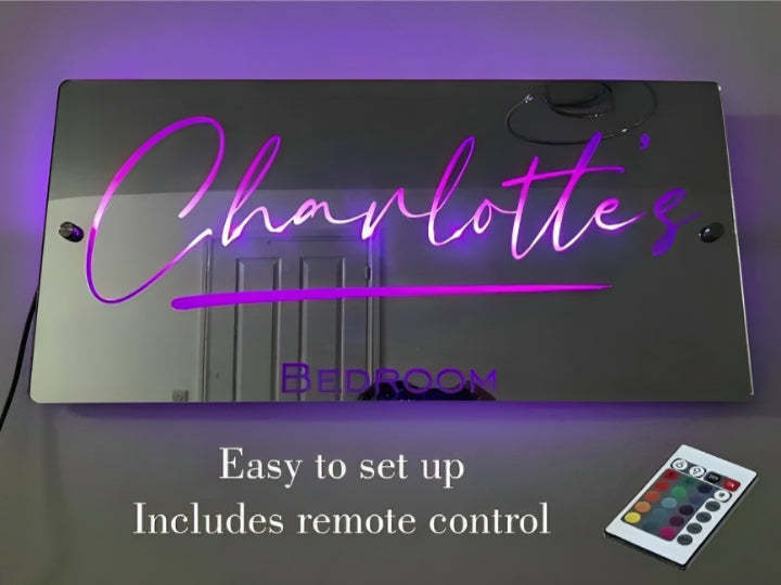 Personalized Handmade LED Illuminated Mirror Sign Light Up Bedroom Name Display-LED Solar Fairy Lights