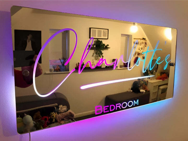 Personalized Handmade LED Illuminated Mirror Sign Light Up Bedroom Name Display-LED Solar Fairy Lights