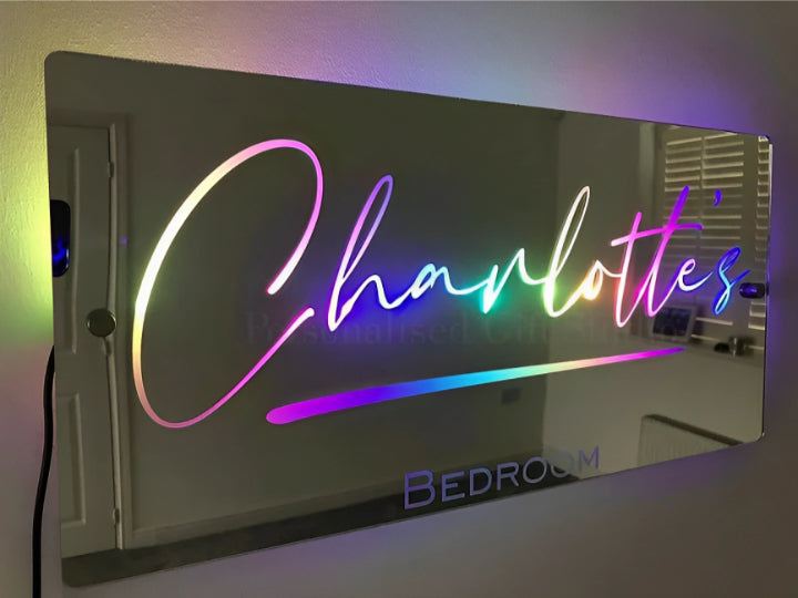 Personalized Handmade LED Illuminated Mirror Sign Light Up Bedroom Name Display-LED Solar Fairy Lights