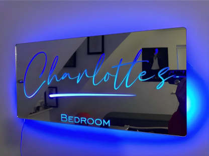 Personalized Handmade LED Illuminated Mirror Sign Light Up Bedroom Name Display-LED Solar Fairy Lights