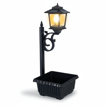 2 In 1 Outdoor Flower Pots With Solar Lamp Post Lights For Lawn and Patio