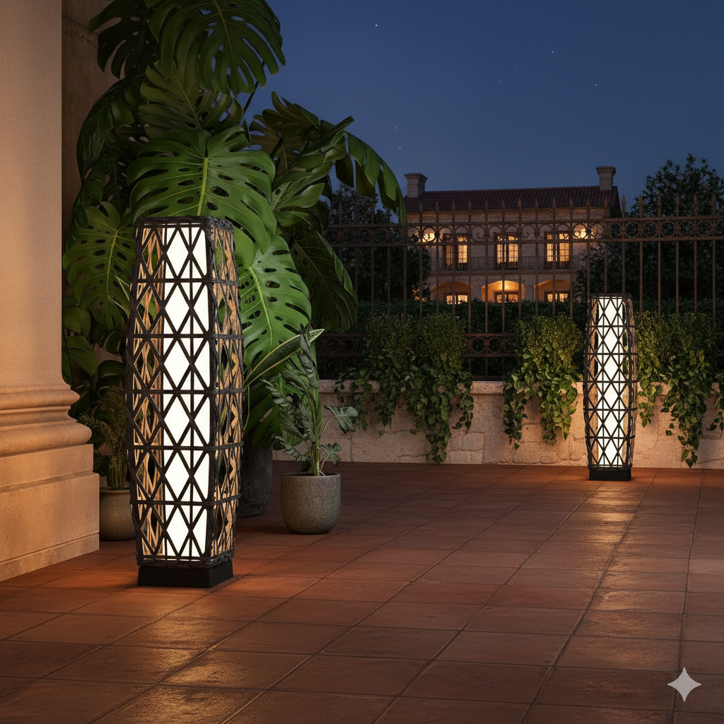 Outdoor Solar Wicker Floor Lamp