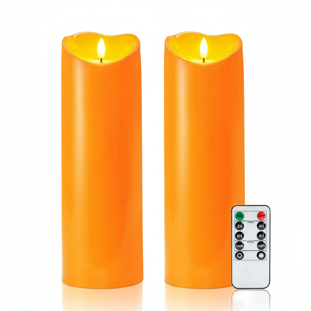Halloween Orange Flameless Candles Battery Operated With Remote Control And Timer