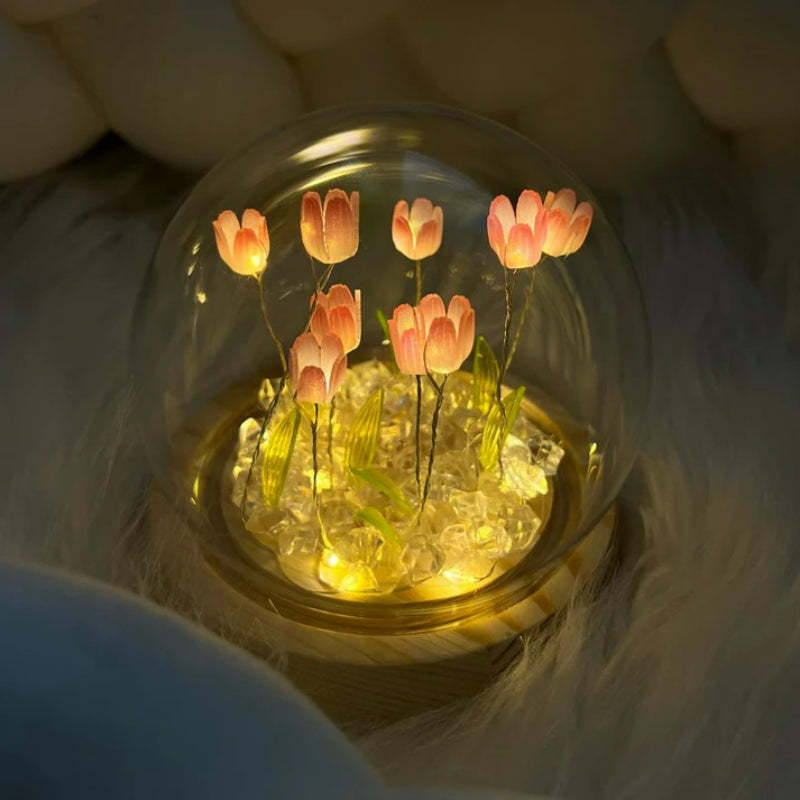 Glass Dome Tulip Lamp-LED Solar Fairy Lights