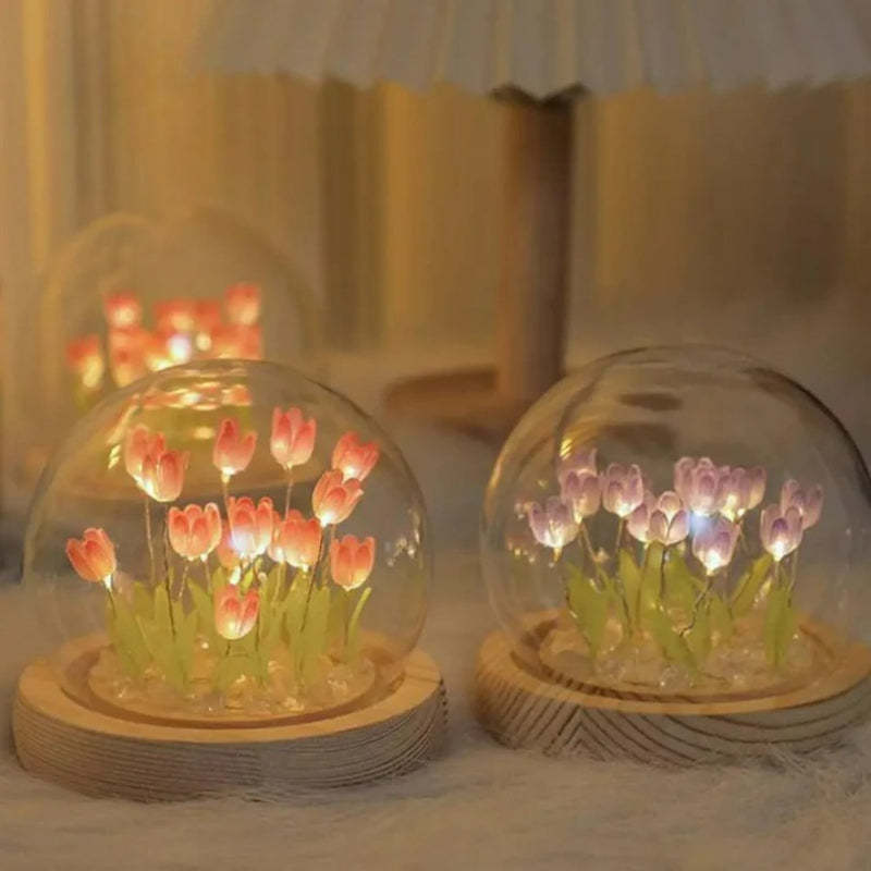 Glass Dome Tulip Lamp-LED Solar Fairy Lights