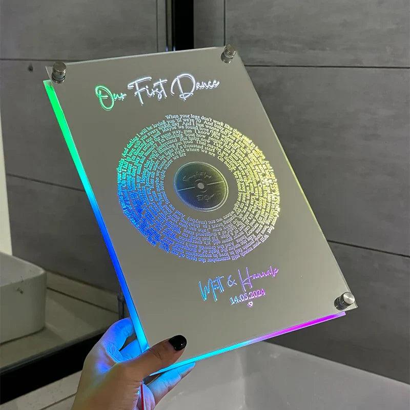 LED Disc Mirror With Personalized Name - Solar Flame Torch