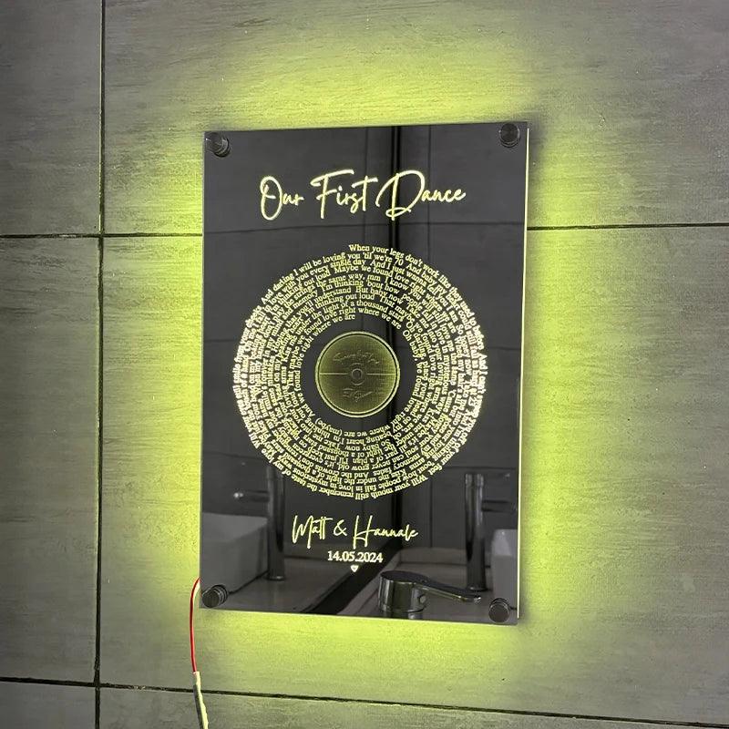 LED Disc Mirror With Personalized Name - Solar Flame Torch