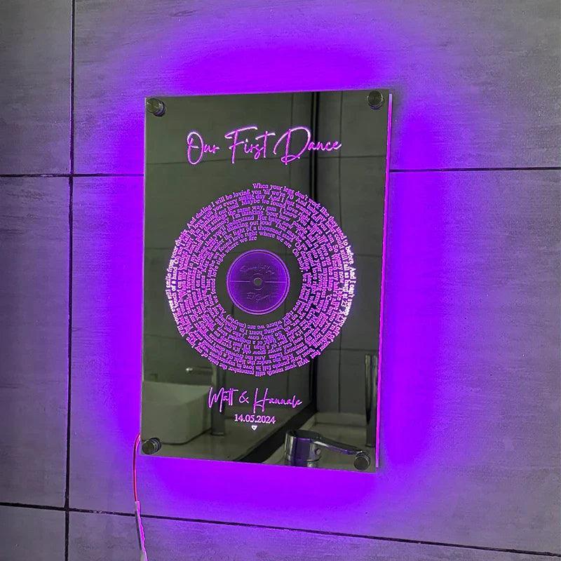 LED Disc Mirror With Personalized Name - Solar Flame Torch