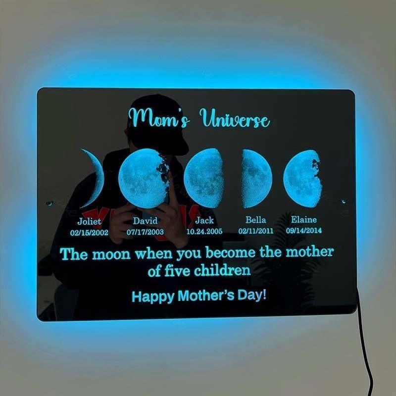 Mom Universe Sweet Moon Phases Custom LED Mirror - Solar Flame Torch