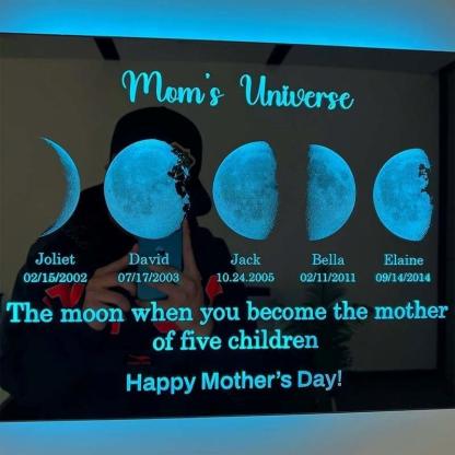 Mom Universe Sweet Moon Phases Custom LED Mirror - Solar Flame Torch