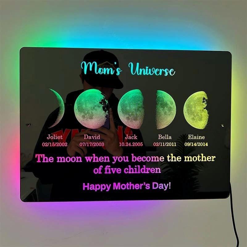 Mom Universe Sweet Moon Phases Custom LED Mirror - Solar Flame Torch