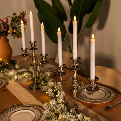 Pack Of 6 Flameless Taper Candles With Remote Timer And Dimmer